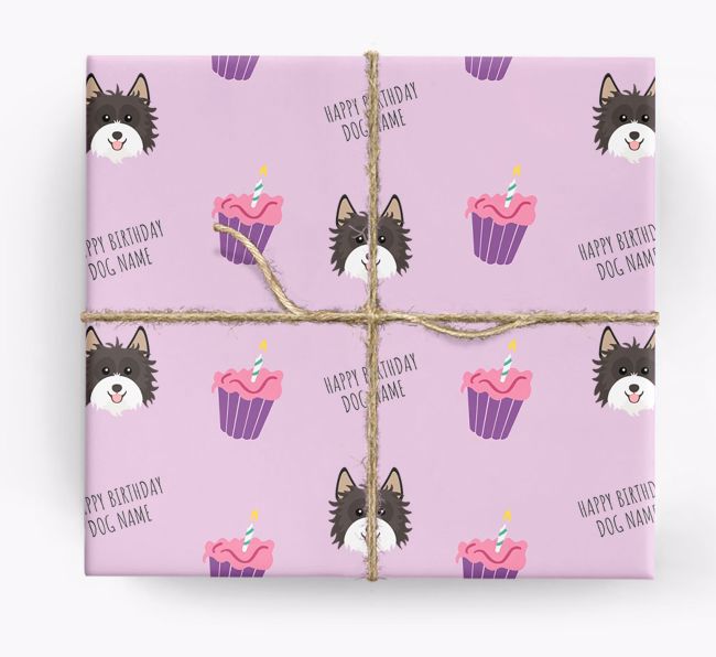 Personalised 'Happy Birthday' Cupcake Wrapping Paper with {breedFullName} Icons